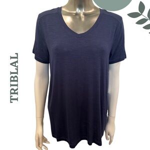 Tribal Navy V-Neck T-Shirt | Relaxed Fit Soft Stretch Tee Size Small